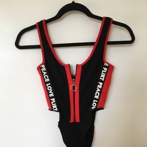 High leg zip down tank top bodysuit